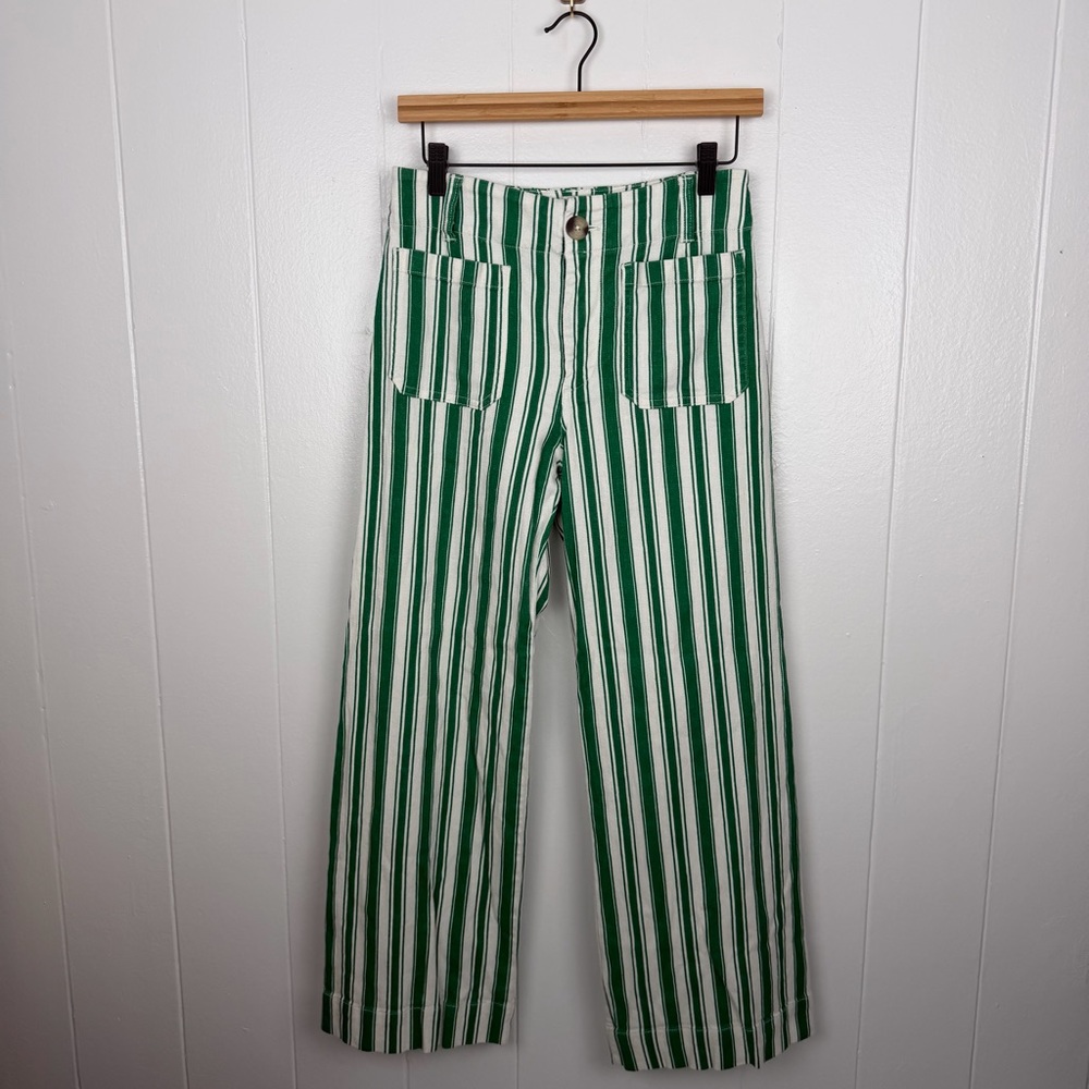 Maeve Green and White Striped Wide-Leg Pants
